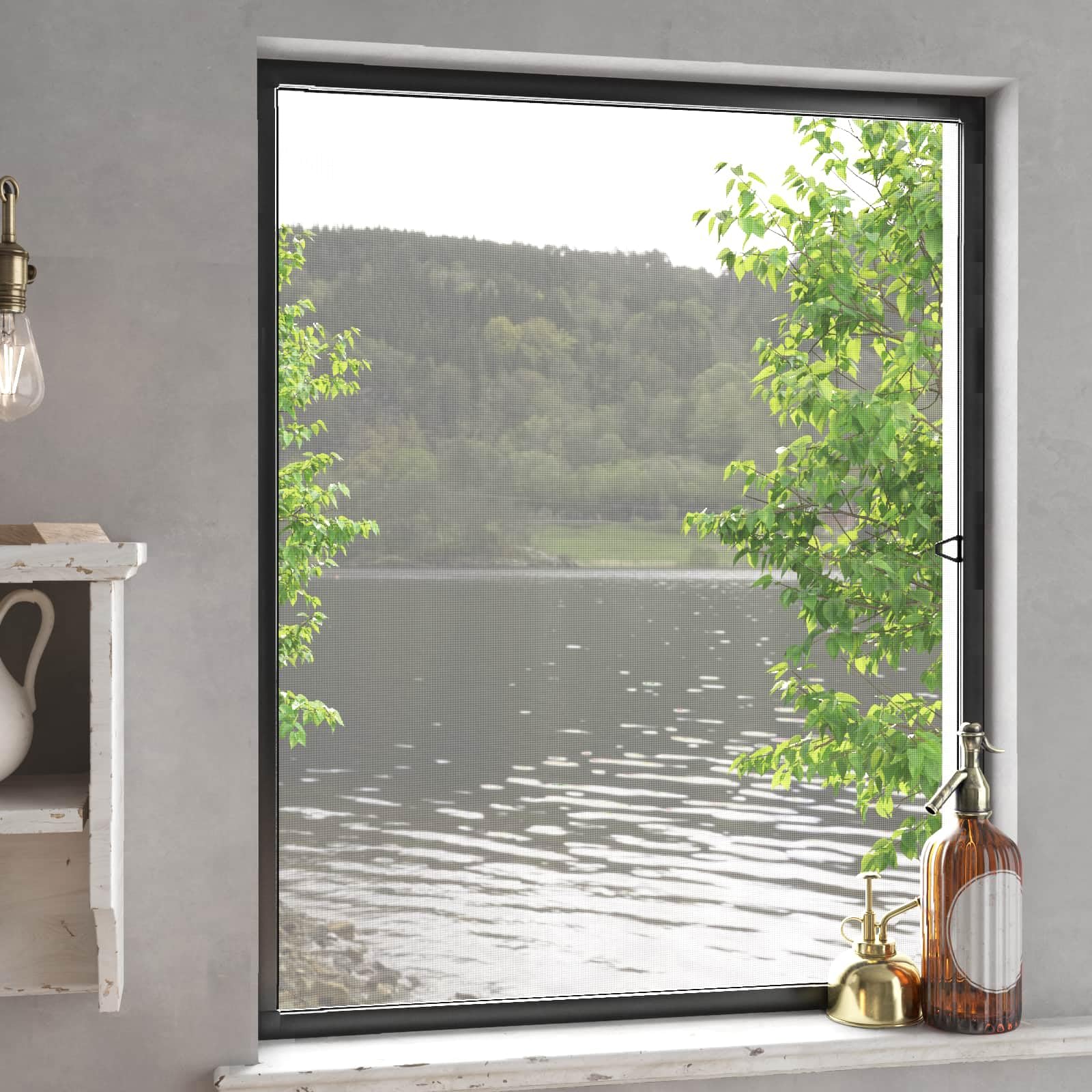 Ventana Antracita 110 x 130 cm Marco de Aluminio Tejido Fibra de Vidrio Tejido de Fibra de Vidrio Sin Taladros Recortable Red Protege de Moscas, Mosquitos, Insectos Ideal para Dormitorio Salón