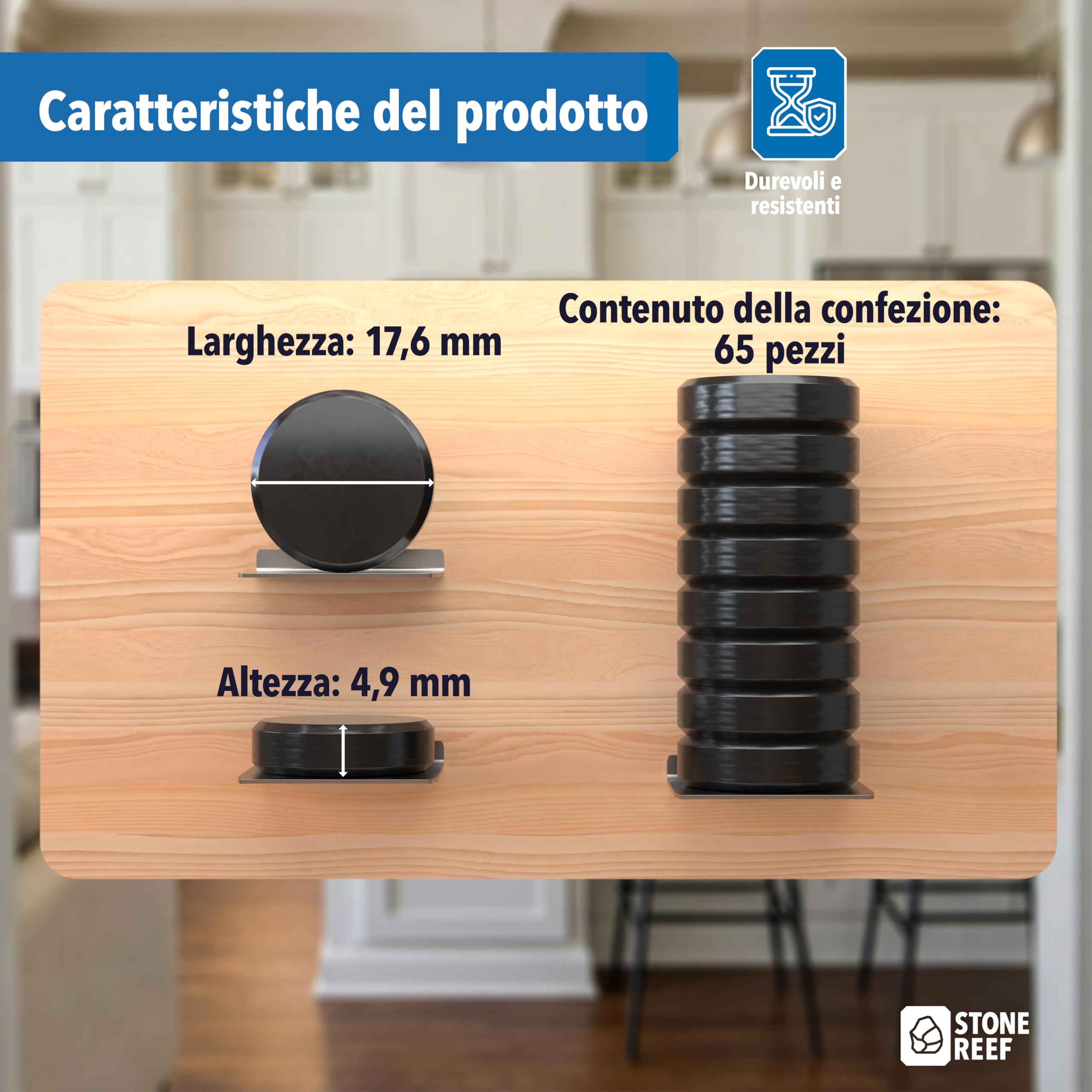 Set di magneti neri [65 pezzi – extra forti] resistenti al calore e alla corrosione – Magneti flessibili 17,6 mm x 4,9 mm – Durevole per interni ed esterni – ideale per casa, scuola, ufficio e