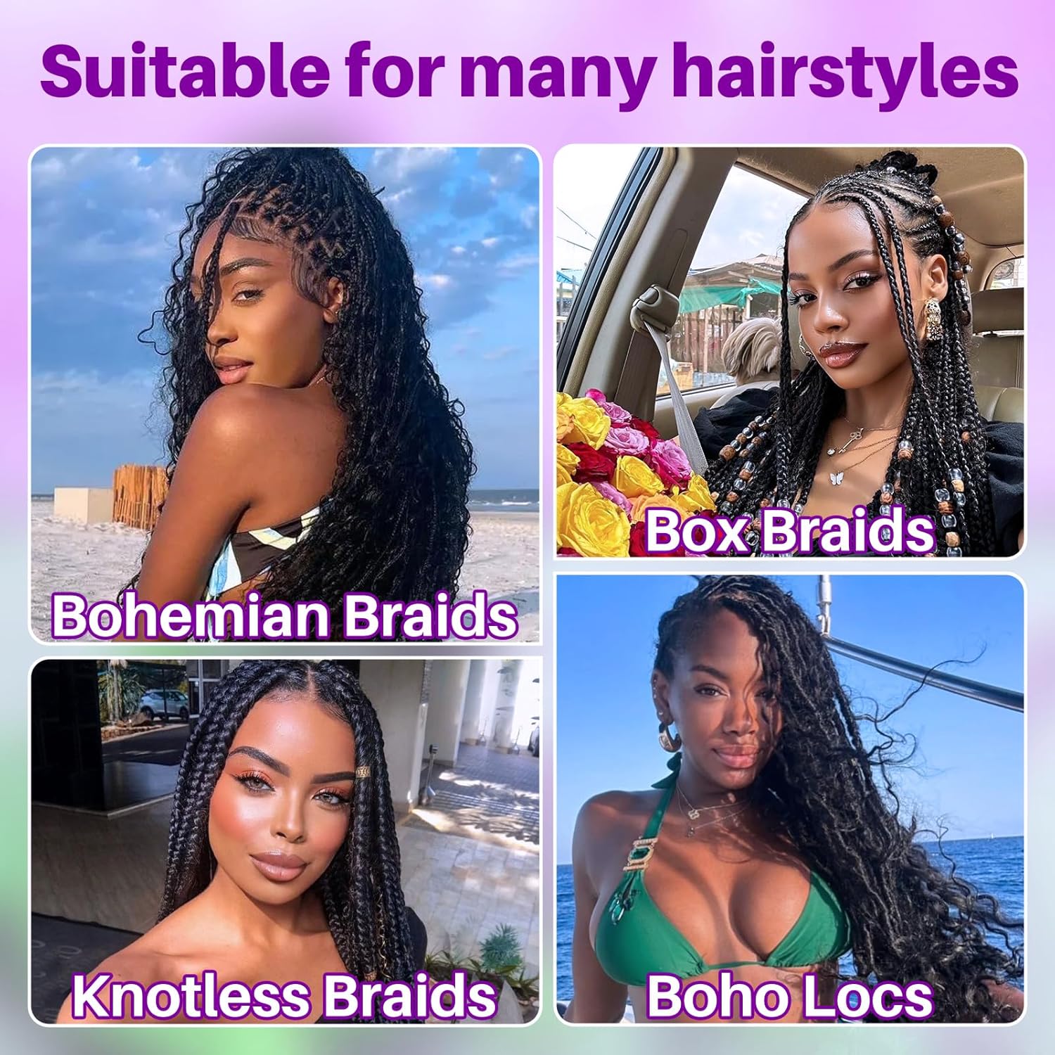 Human Braiding Hair for Boho Braids, Deep Wave Bulk Boho Braids Human Hair for Knotless Curly Bohemian Water Wave Boho Hair for Braiding 70g 22 Inch Natural Color (2 No Weft Bundles/Pack)
