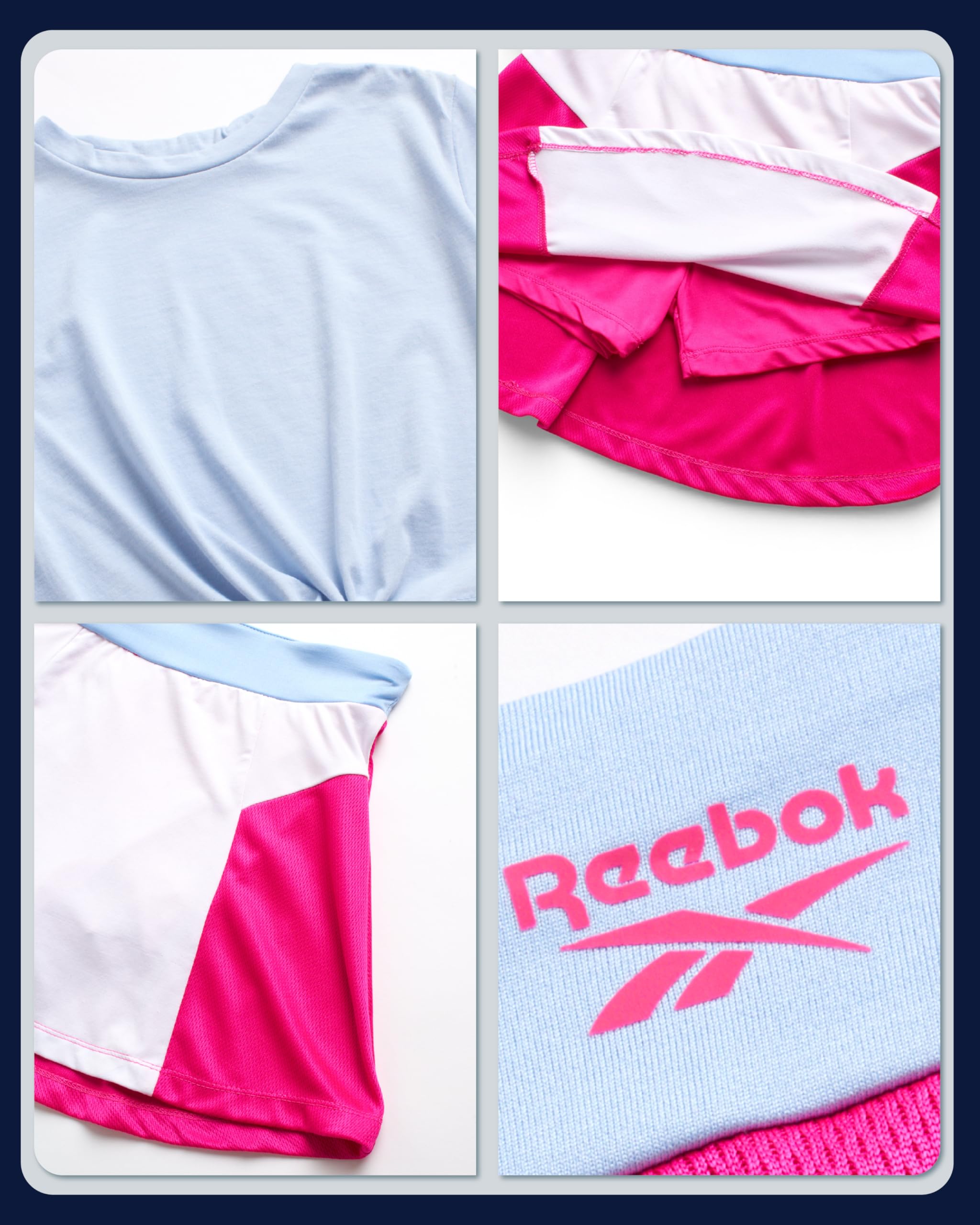 Reebok Conjunto de falda deportiva para niña, 2 piezas, camiseta manga corta, falda de tenis, tallas 7-12