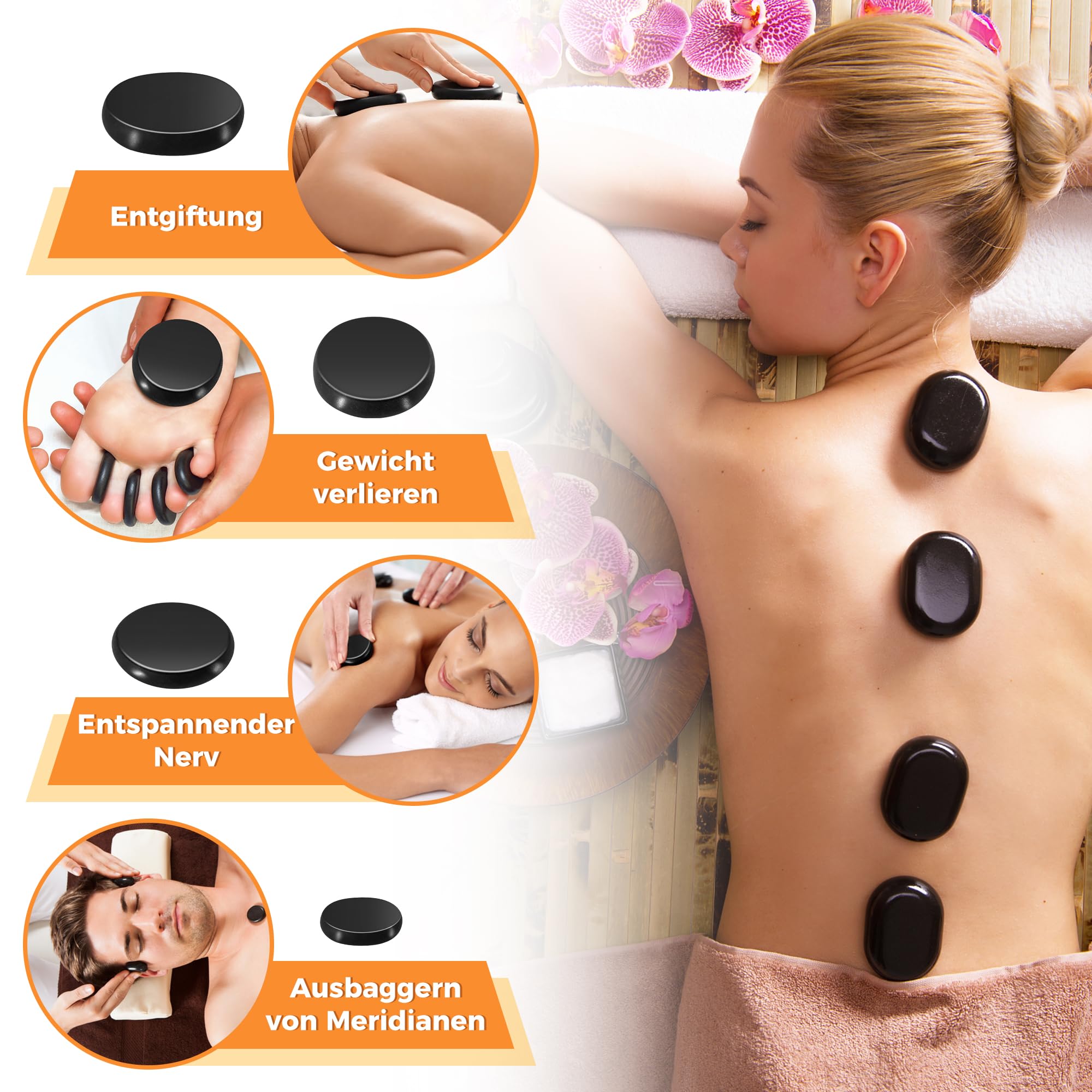 Juego de masaje de piedra caliente con calefacción, piedra de masaje portátil con caja de calefacción, set de masaje con piedras calientes, piedras de masaje calientes para masaje, relajación y spa