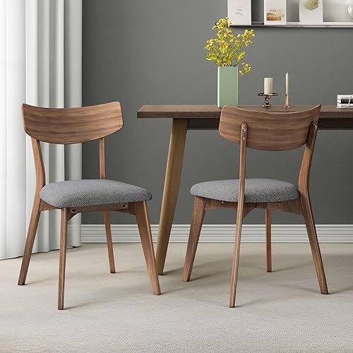 Miniatura 13 de Christopher Knight Home Abrielle Mid-Century - Sillas de comedor de tela moderna con marco de madera de caucho con acabado de nogal natural, juego