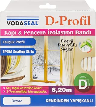 Vodaseal 53.01.049 Kapı Pencere İzolasyon Bandı, Kauçuk Profil, Kendinden Yapışkanlı, Beyaz