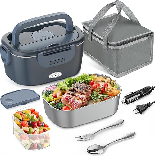 Fiambrera eléctrica para adultos, calentador de alimentos portátil de 80 W, 12 V24 V110 V, lonchera térmica 3 en 1 para cochecamiónoficina, con