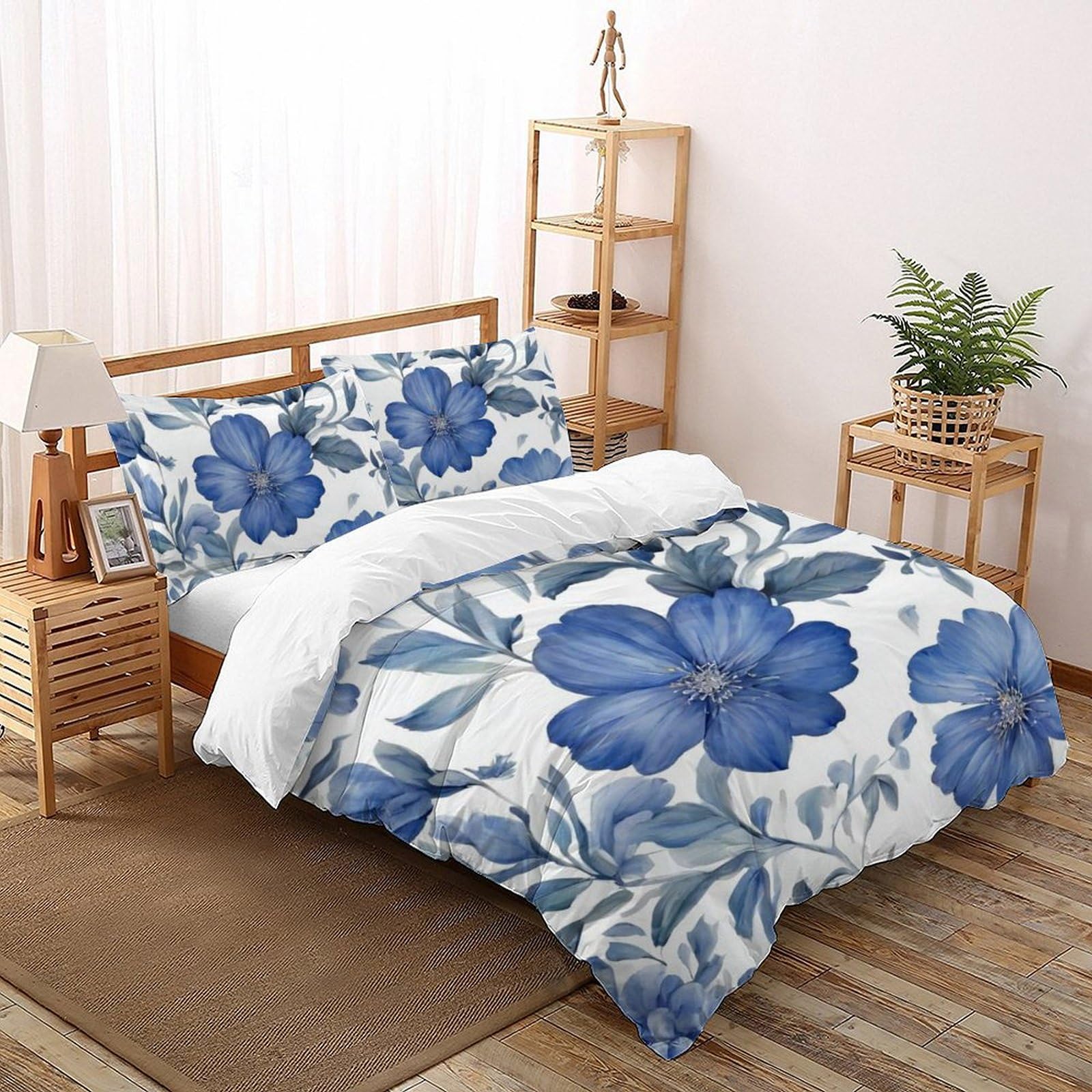 Parure de lit 100% coton Fleurs et Herbe : douceur naturelle 3D pour lit double 200x200