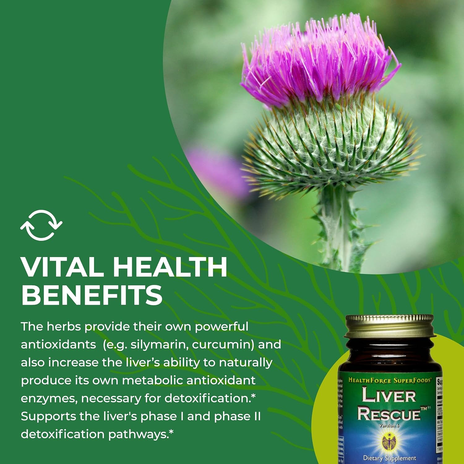 HEALTHFORCE SUPERFOODS Liver Rescue - Natural Liver Cleanse - with Milk Thistle & Dandelion Root - Gluten-Free & Vegan - 30 Capsules