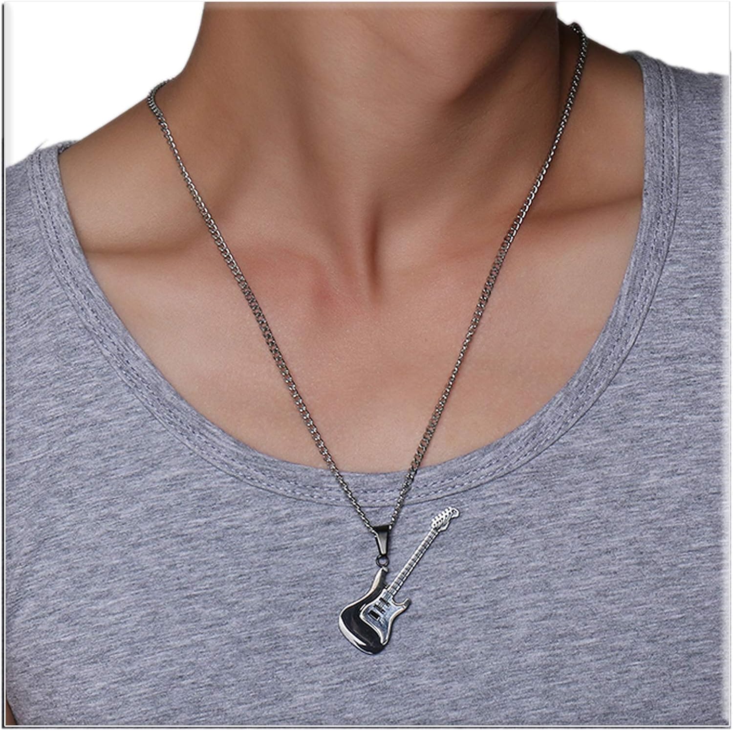 Xusamss Punk Stainless Steel Guitar Music Pendant Necklace,24inches Link Chain - Image 6