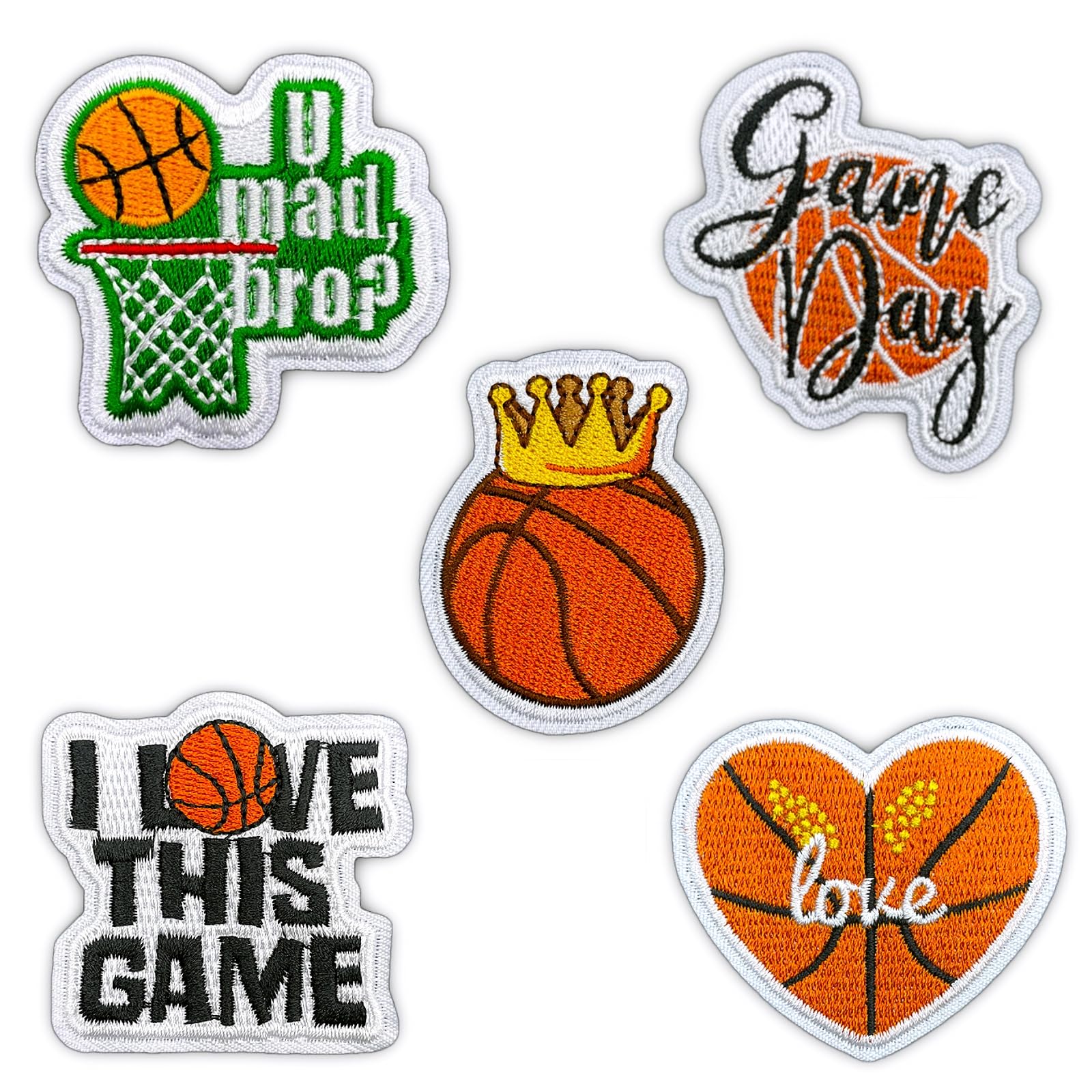 Herxion Basketball Iron On Patches, 5 PCS Bulk Jean Patches, Sports Embroidered Appliqué, Repaired Iron On Patches for Clothes, Jeans, Hats, Backpacks