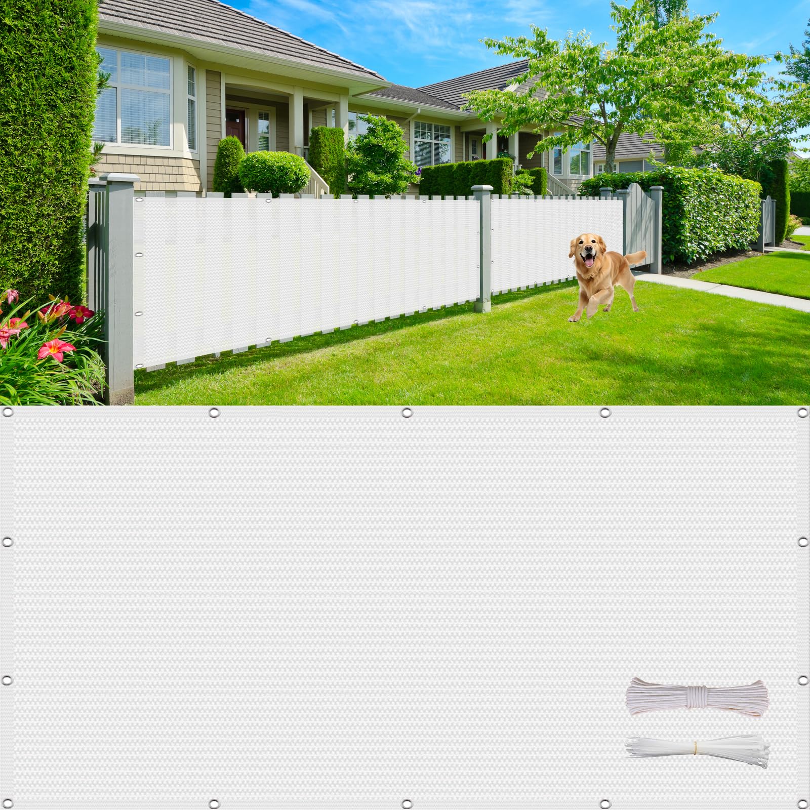 Cache balcon 200 x 575 cm blanc avec protection UV et vent