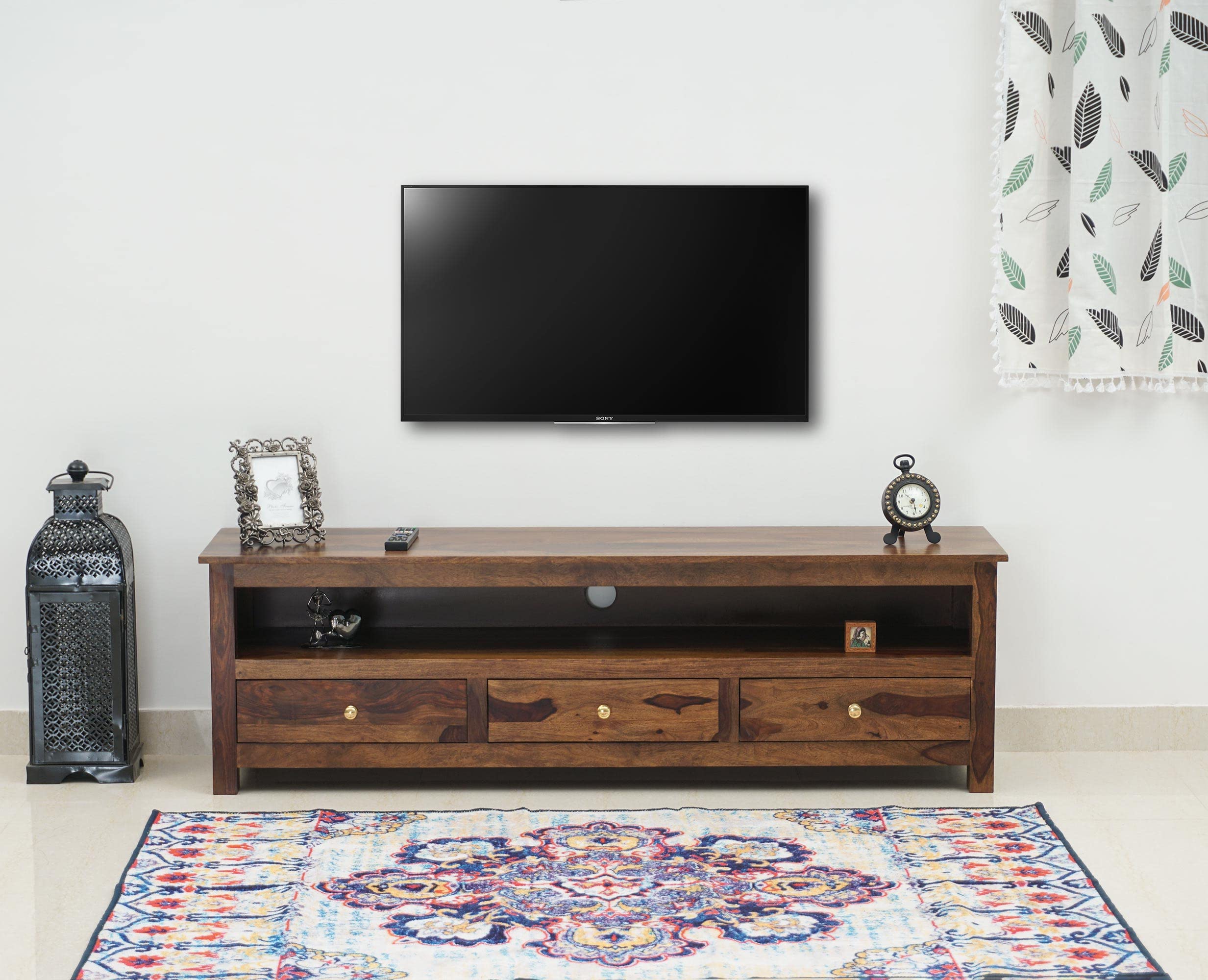 Sheesham Wooden 3 Drawers & 1 Shelf Storage TV Cabinet for Living Room & Bedroom | TV Stand Table TV Unit for Living Room | Entertainment Unit in Teak Finish-image-24