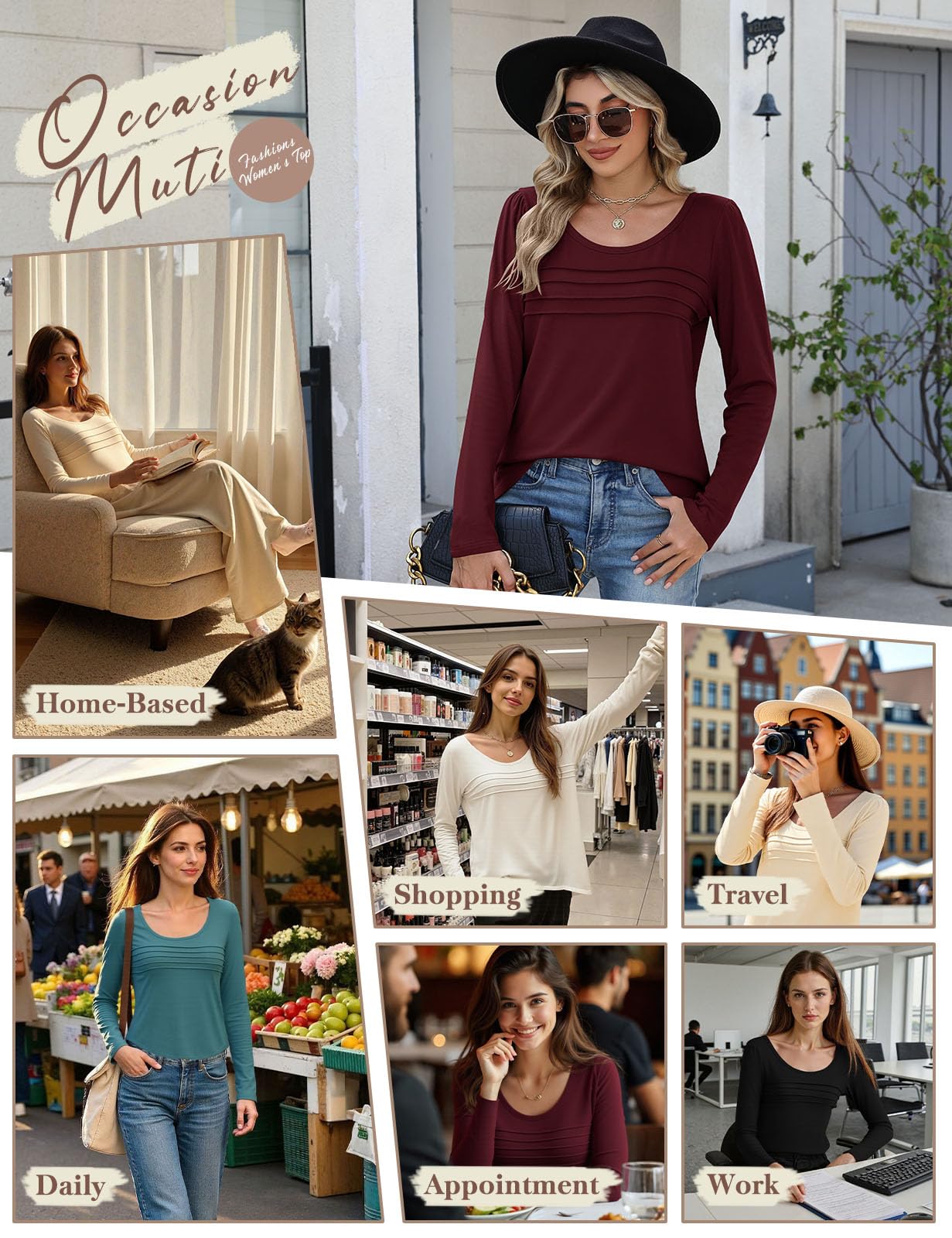 CMTOP Maglia Donna Manica Lunga Maglietta Termica Foderati in Pile Maglietta Girocollo a Maniche Lunghe Top Elegante a Pieghe Camicia Casual Autunno Invernali