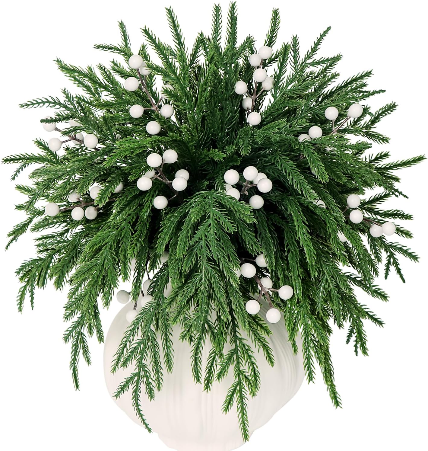 Kesywale Set of 40 Artificial Norfolk Pine Branches with Red Berry 12.8" Christmas Greenery Picks Fake Norfolk Pine Stems Tree Needle Sprigs for Vase Filler DIY Craft Garland Home Decorations (Frost)
