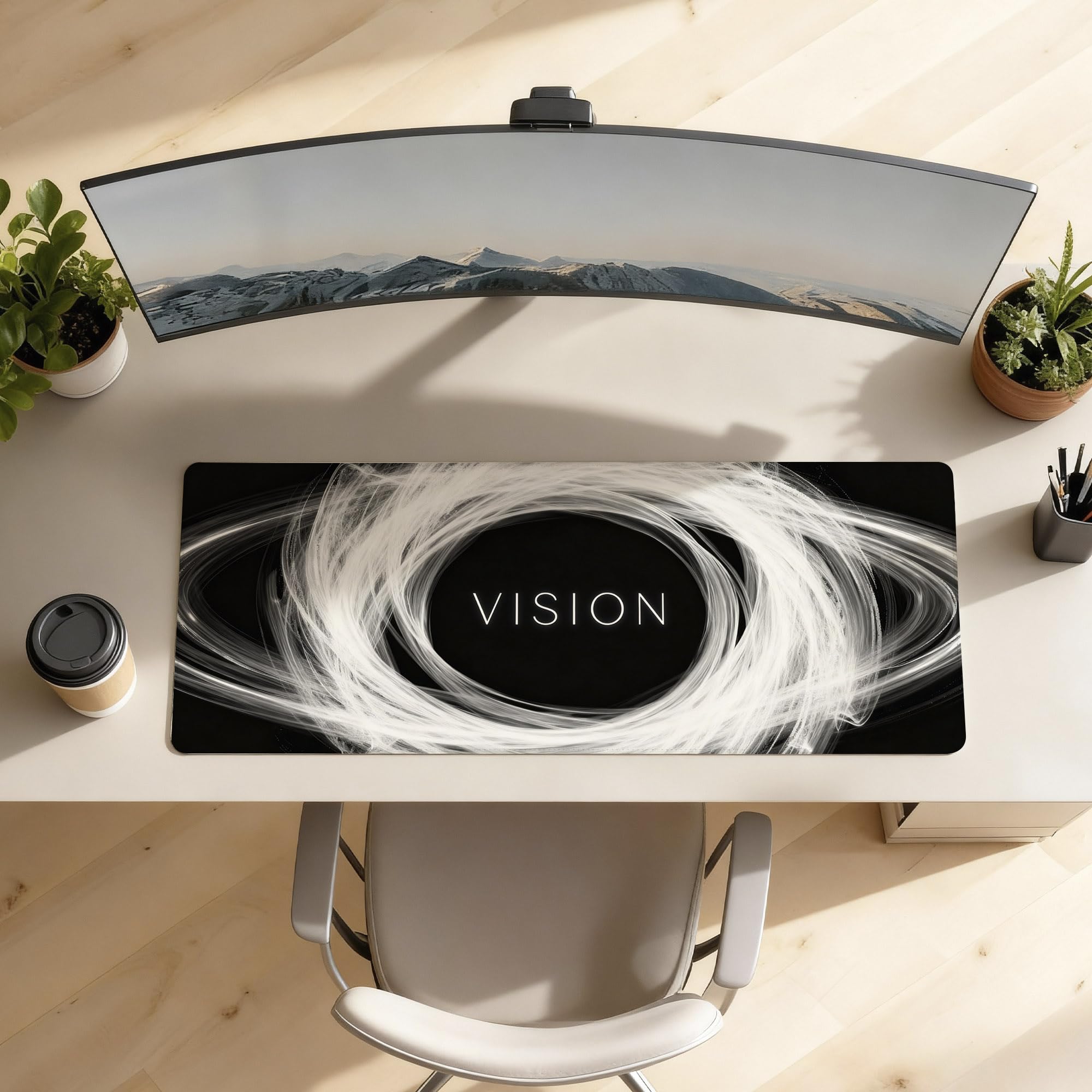 SoulAbiti Vision Extended Desk Pad (36x14 Inch) - Deep Work Productivity XXL Mouse Pad - Non-Slip Rubber Base & Stitched Edges 1