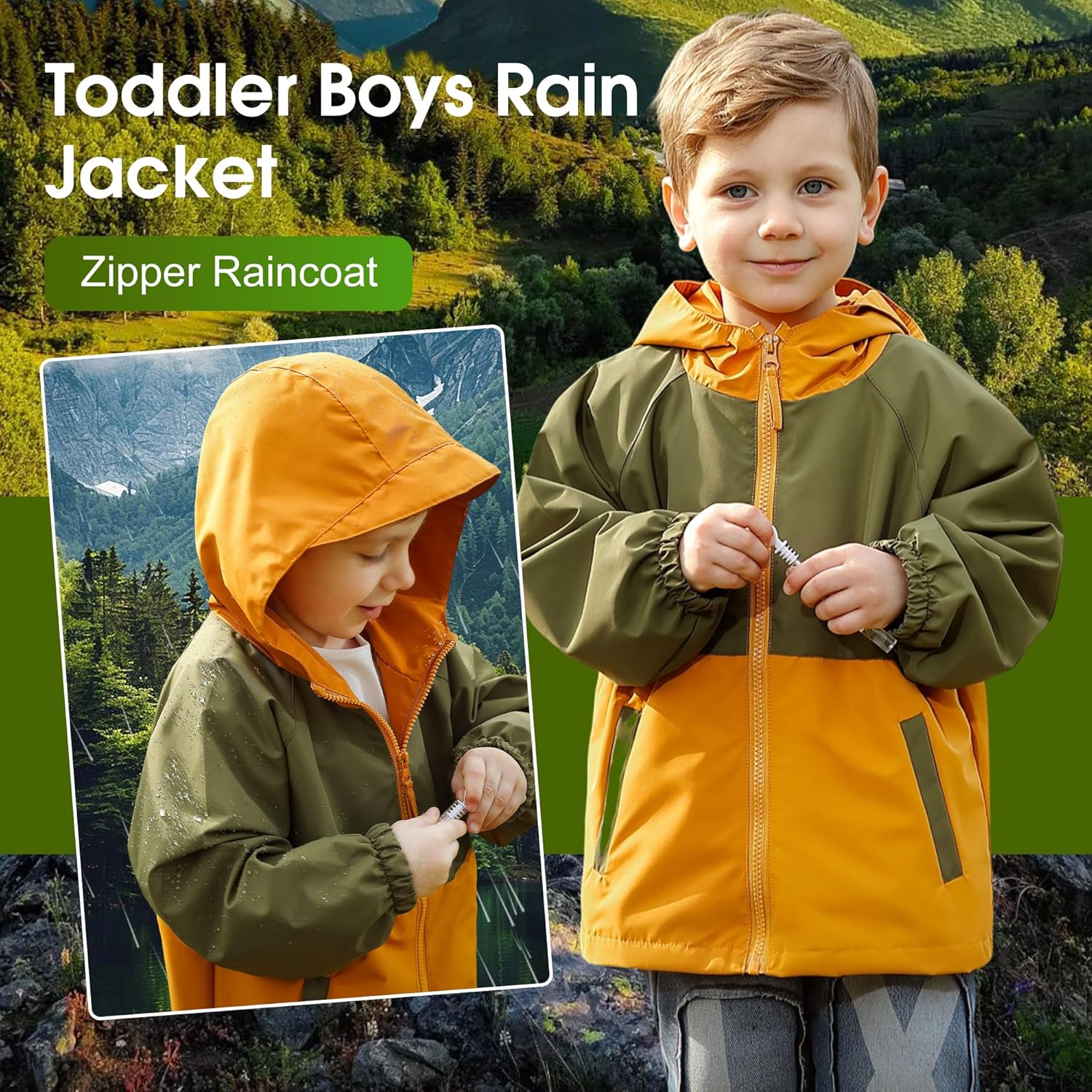 Feidoog Toddler Boys Rain Jacket Kids Waterproof Lightweight Hooded Zipper Raincoat Windbreaker Outwear Jacket