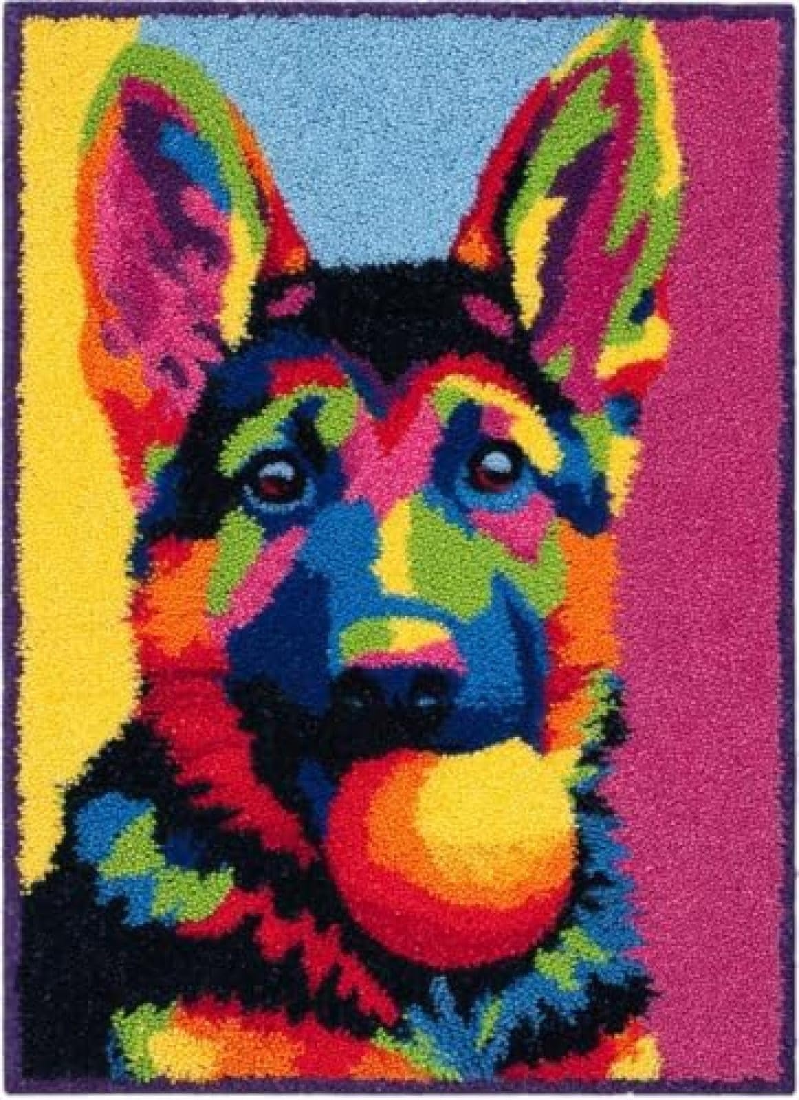 XDEGHUANGSS Latch Hook Rug Kit German Shepherd Dog Puppy and Bone Cushion Cover DIY Craft Set Pre-Printed Mat 38x52cm for Home Decor-3