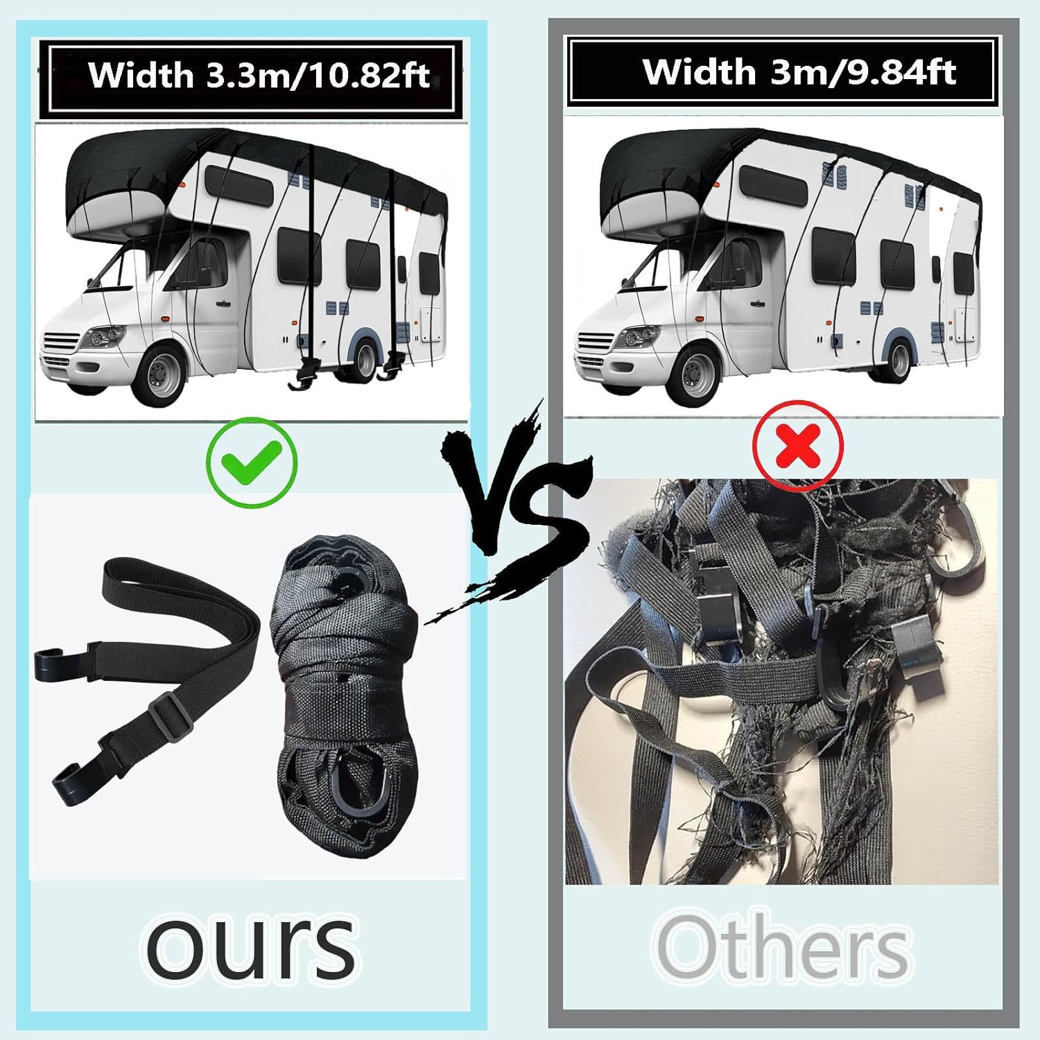 Wider 3.3m/10.83ft Camper Cover 210D Oxford Cloth Trailer Cover Wind, Rain and Snow Proof with 2 Extra Straps Grey-29.5 x 10.8 ft