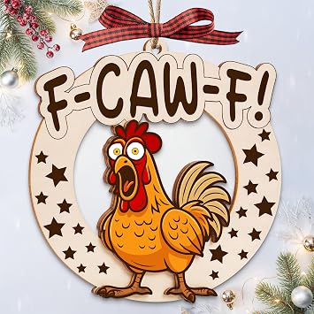 Funny Christmas Ornaments for Adults, F-Caw-F Chicken Ornaments, Funny White Elephant Gag Gifts, Unique for Adults, Women, Chicken Lovers, Xmas Stocking Stuffer, Hanging Decorations