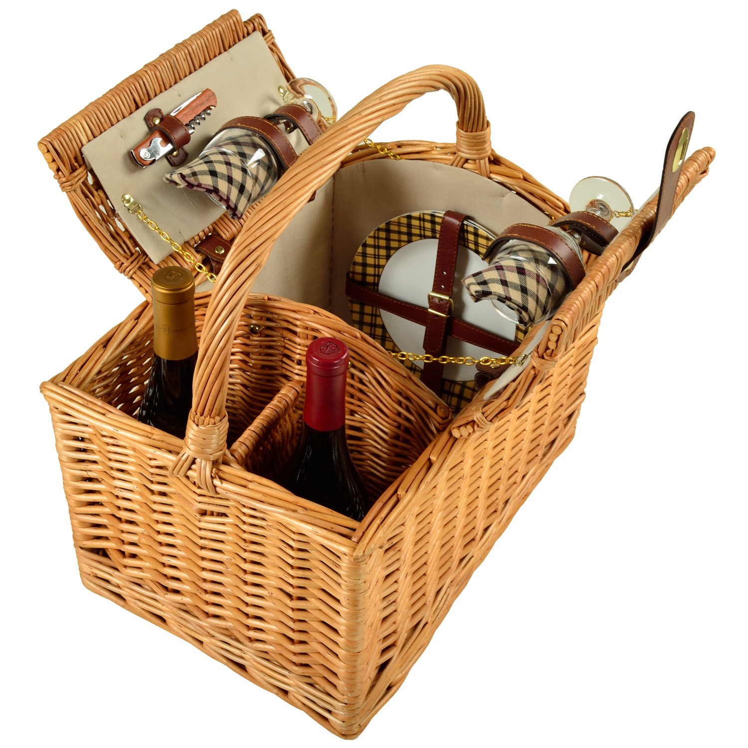 Picnic at Ascot Vineyard Willow Picnic Basket with service for 2 - London Plaid