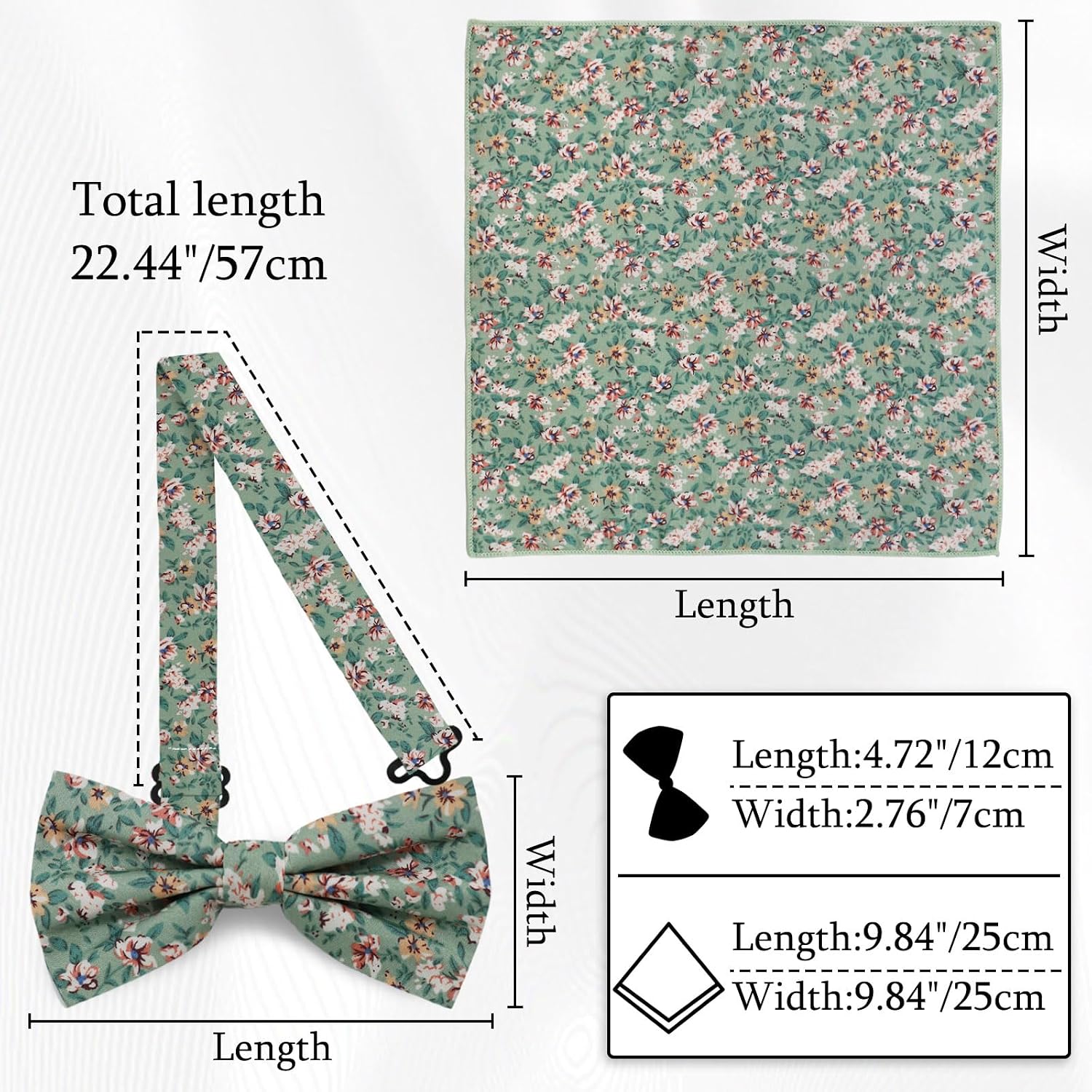 Cotton Men's Bow Ties, Floral Handkerchiefs for Men Flower Bowtie and Pocket Square Set for School Wedding Party