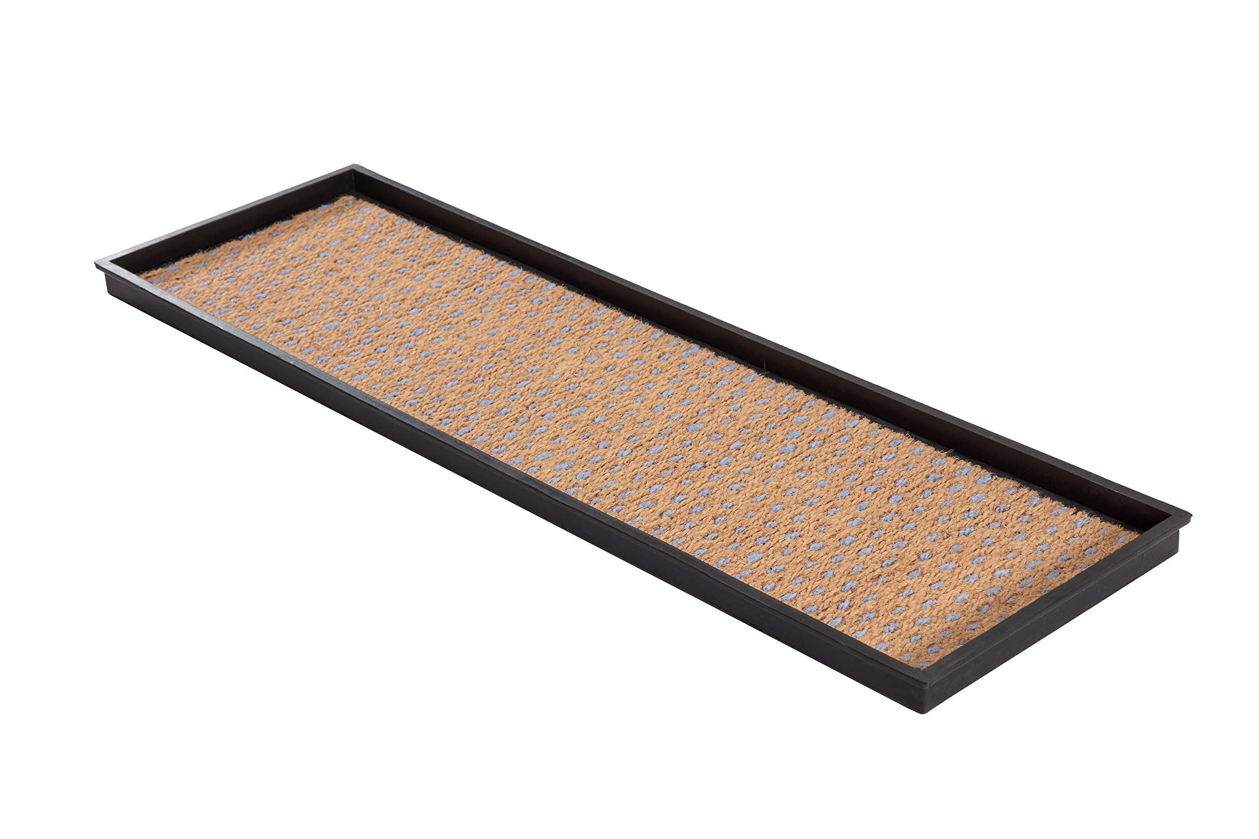 Anji MountainRubber Boot Tray with Coir, Fits 4 Pair (46.5” wide), Tan & Blue Insert