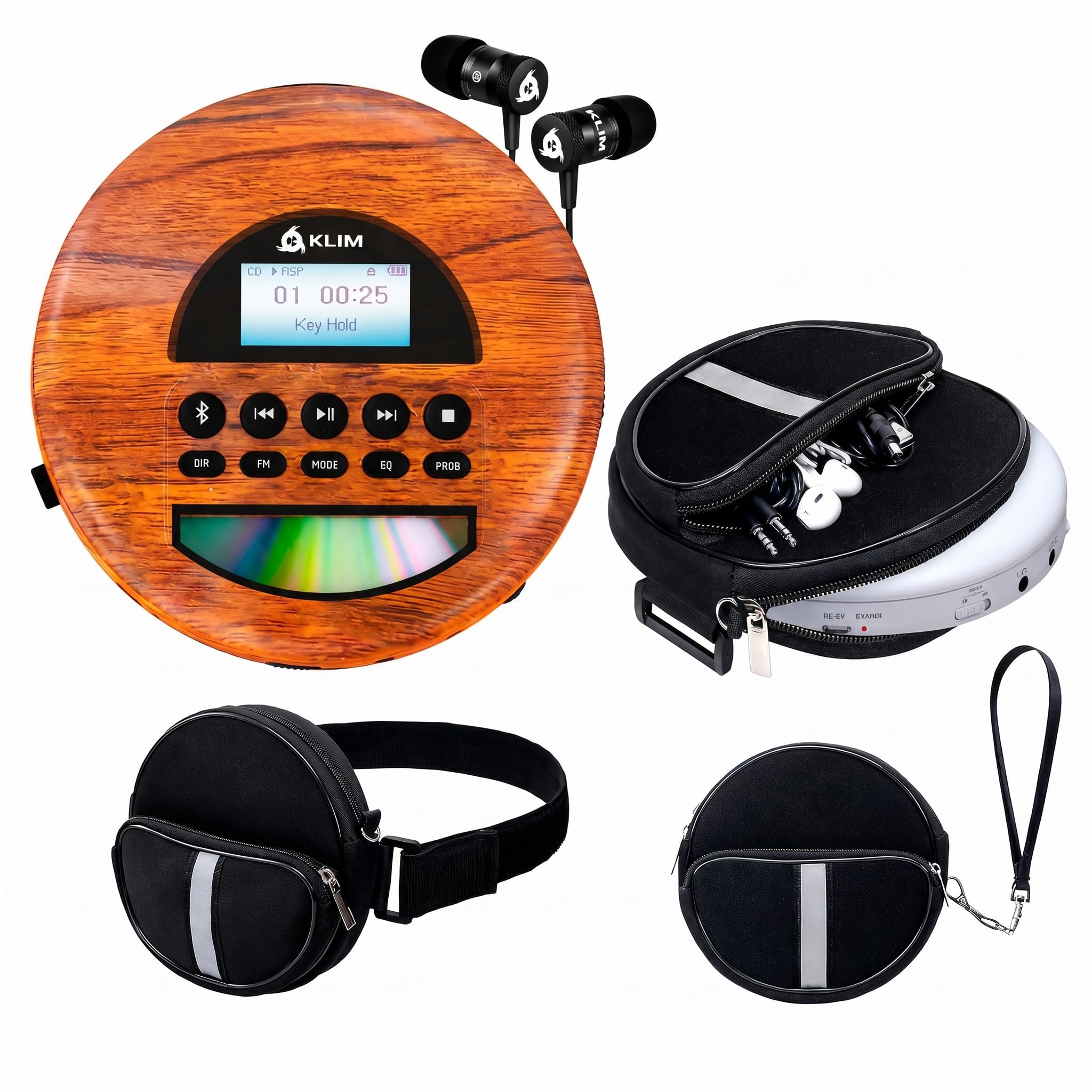 KLIM Nomad Wood Lettore cd portatile with KLIM Custodia Impermeabile per Lettore CD Portatile con 3 Scomparti