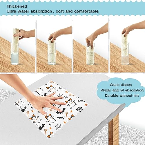 Miniatura 4 de Halloween Cute Devil White Set of 6 Quick Dry Microfiber Towels Kitchen Print Cotton Car Cleaning Cloth for Bathroom Sink