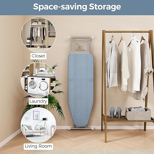 Miniatura 6 de COSTWAY Tabla de planchar plegable, soporte de planchado resistente de 57 x 16.5 pulgadas con 7 alturas ajustables, soporte de hierro, tela