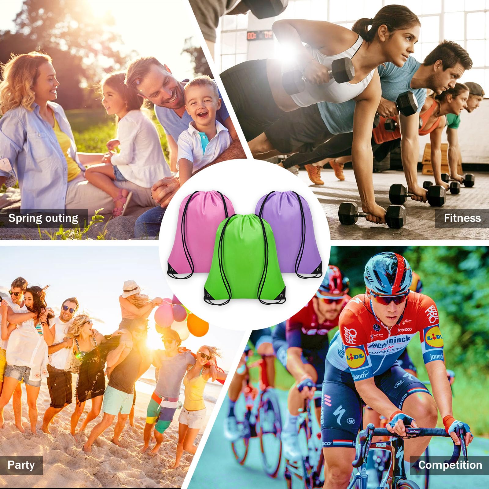 Grneric Sac à dos en nylon avec cordon de serrage pour salle de sport, fête, voyage