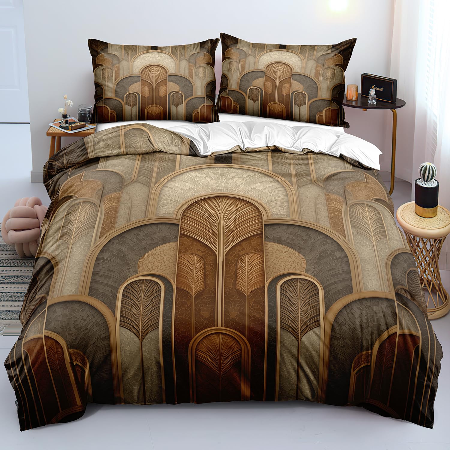 Housse de couette 140x200 cm marron douce et anti-plis pour un lit moderne facile à border