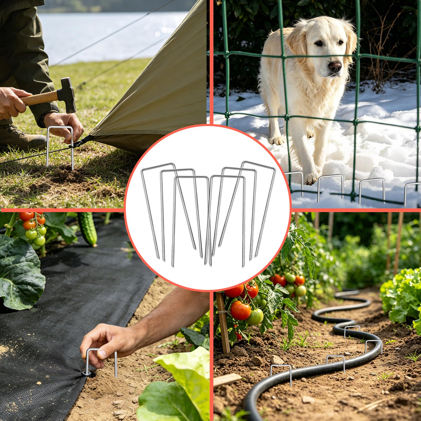 JERIA Lot de 600 piquets de jardin galvanisés en forme de U de 10,2 cm