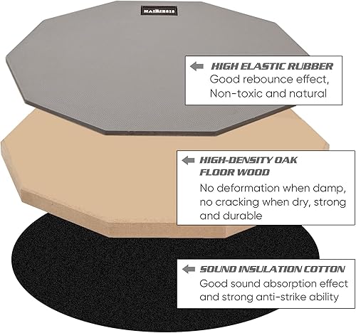 Miniatura 4 de HAIRIESIS Almohadilla de práctica de tambor de trampa, almohadilla de tambor de práctica de 12 pulgadas, almohadilla de tambor silenciosa de doble