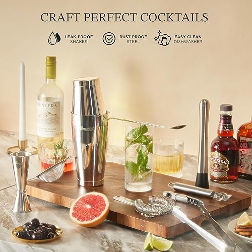 Miniatura 3 de KITESSENSU Boston Shaker Set Mixology Bartender Kit  Kit de coctelera premium con soporte Accesorios profesionales para herramientas de bar en el