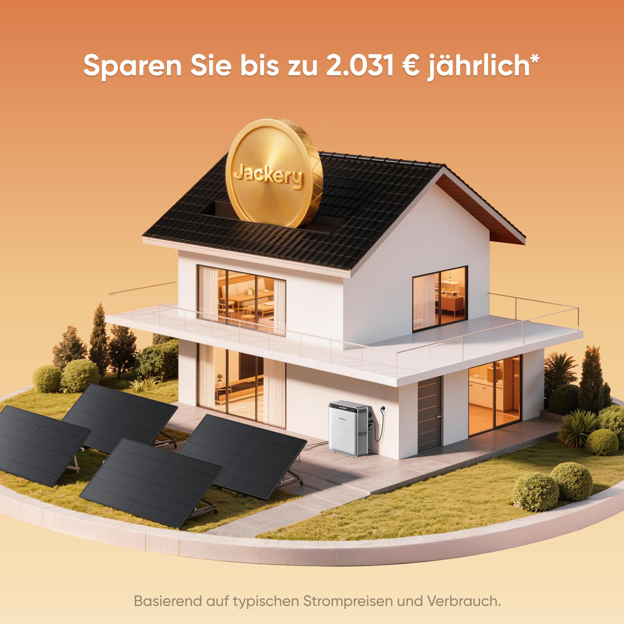 Jackery SolarVault 3 Pro Max Balkonkraftwerk mit Speicher, 2500 W, 4 MPPT, 4000 W PV-Eingang, mit 4 x 500 W Solarmodulen, erweiterbar bis 15 kWh