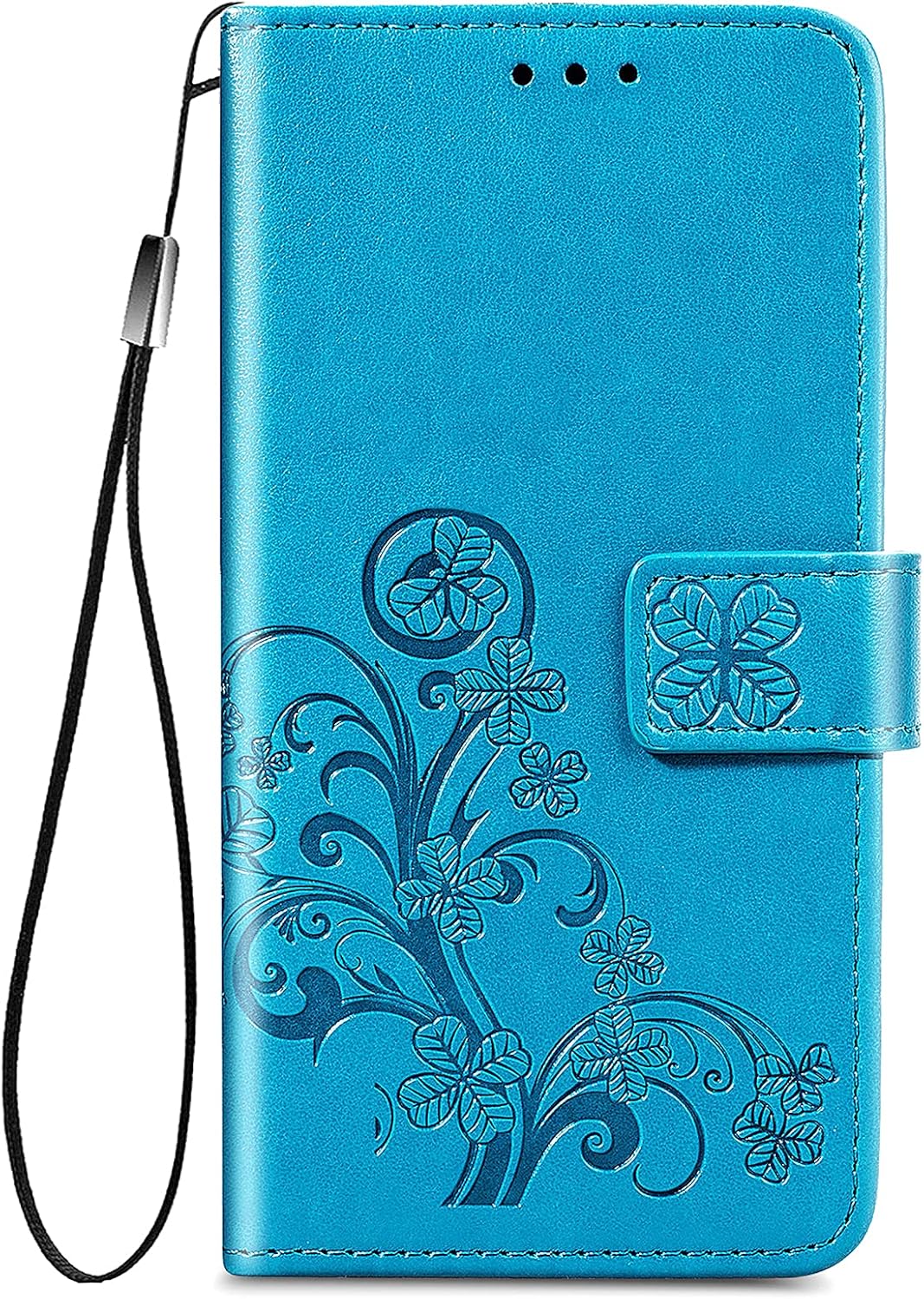 Supdigital Galaxy A12 Wallet Case, [Flower Embossed] Premium PU Leather Flip Protective Case Cover with Card Holder and Stand for Samsung Galaxy A12 6.5-inch (Blue)