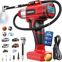 160PSI Cordless Tire Inflator Portable Air Compressor Compatible with Milwaukee 18V Battery, LIVOWALNY 12Ft Cord-12V DC-Powered Air Pump with Digital Pressure Gauge, Auto Shut-Off for Car Tool Only