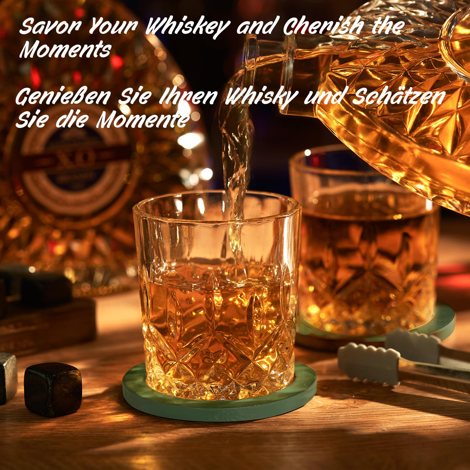 Coffret Whisky EASTSTORM • 2 Verres • 8 Pierres • Plateau Bois • Cadeau Homme • Personnalisable