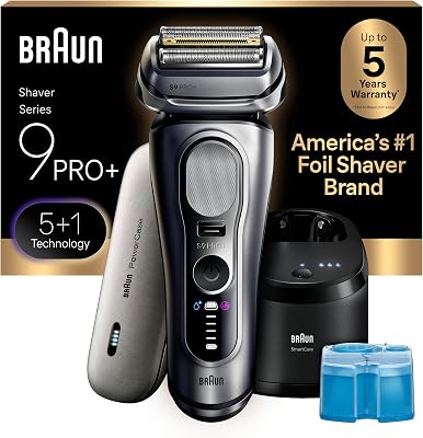Braun Electric Razor Men, Braun Series 9 Pro+, Foil Shavers for Men, Wet & Dry with Travel Power Case + Charging Stand +Pe...