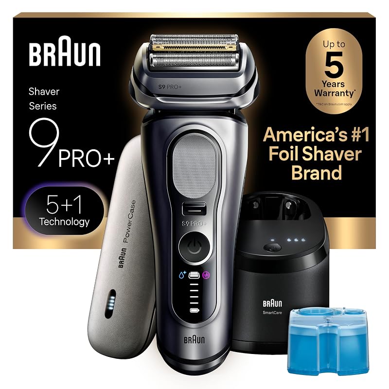 Braun Series 9 PRO+ barbeador elétrico de tela masculino com aparador de precisão, SmartCare Center 6 em 1, estojo de viagem com carregamento, 9677cc