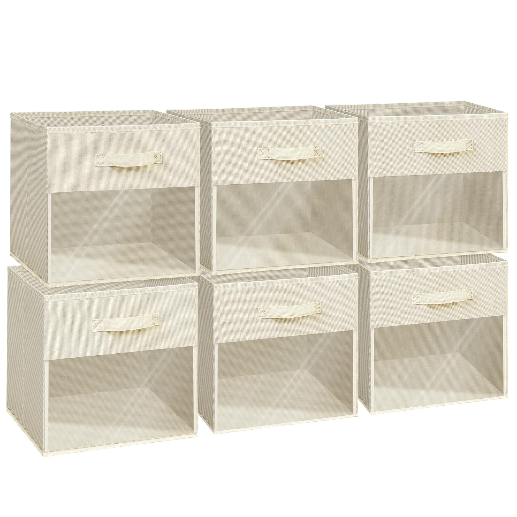 Cube de rangement pliable Easi beige 28cm avec fenêtre lot de 6