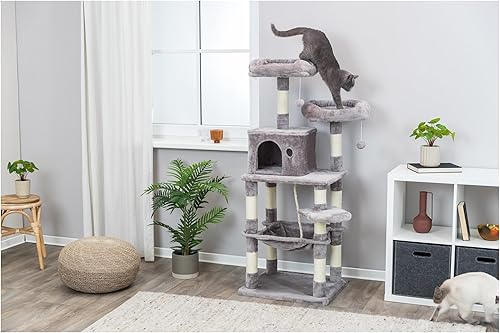 Miniatura 7 de TRIXIE Baza - Torre para gatos, postes rascadores, condominio, hamaca, plataforma, pompón colgante, crema, 44543 grande