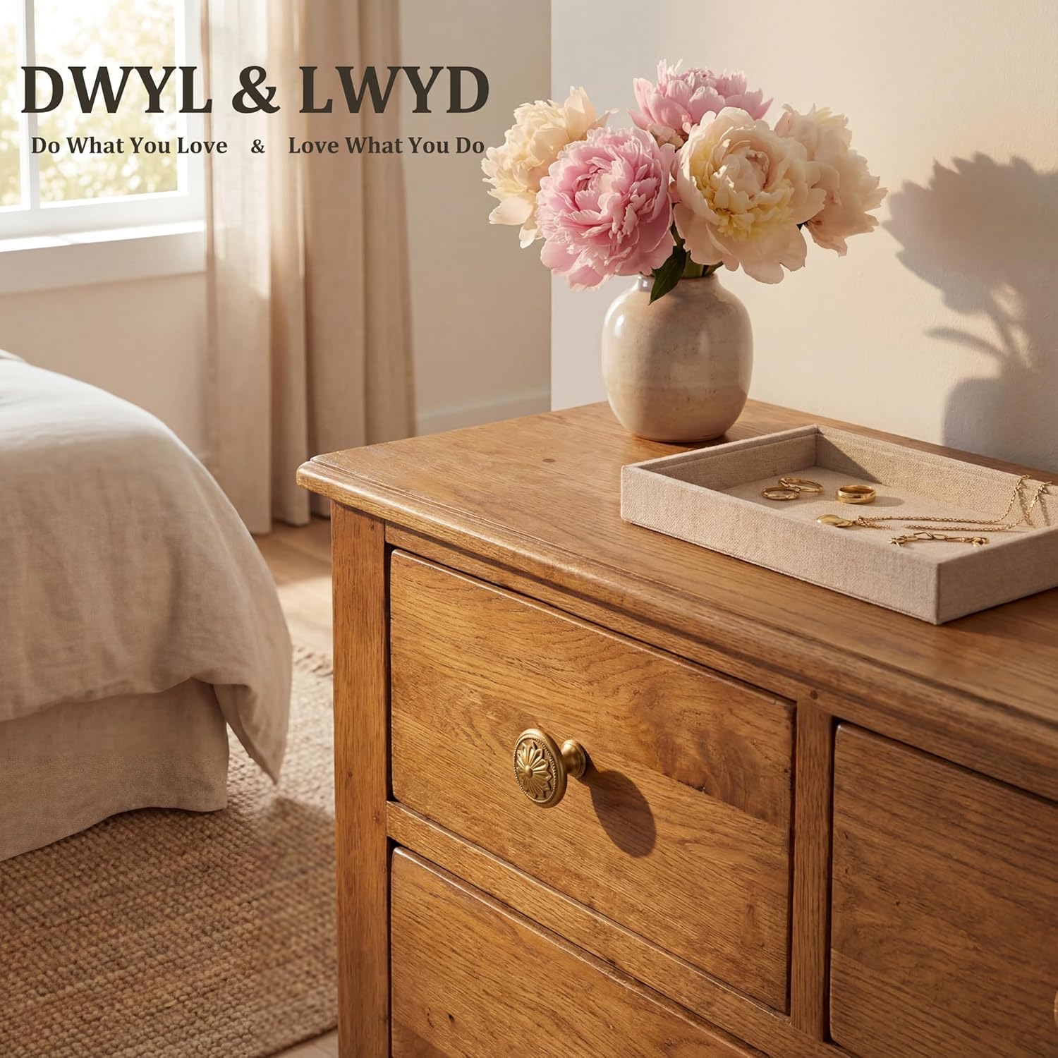 DWYL & LWYD Cabinet Knobs 10 Pack,Champagne Bronze Solid Zinc Alloy Flower Pattern,1-2/5"Dia Round Bronze Kitchen Cabinet Handles for Cabinets, Vintage Dresser Drawer Knobs