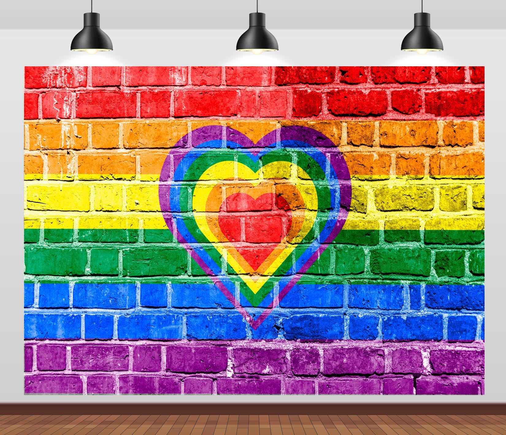 BELECO 7x5ft Fabric Rainbow Brick Wall Heart Backdrop Pride Month LGBT Flag Love Heart Background LGBT Lesbian Gay Party Decorations Banner Photo