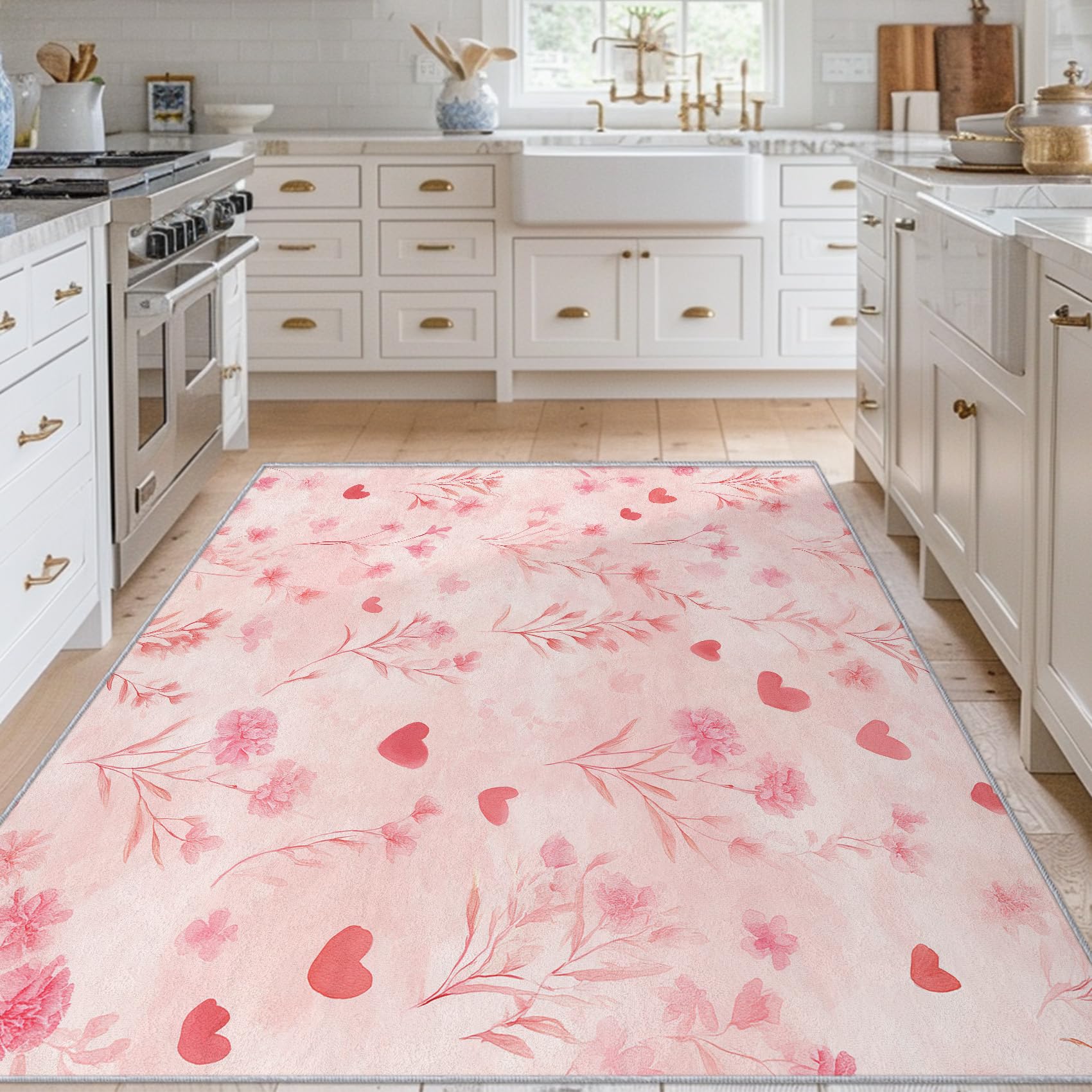 Tapis fleur rose 120x170 cm pour chambre et grand salon lavable botanique floral doux