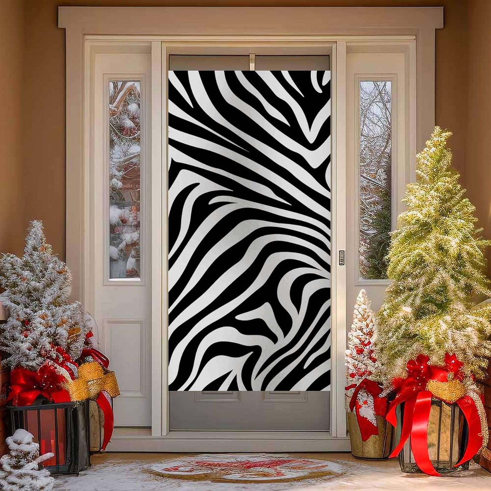 NONHAI Zebra Print Door Cover Decoration Welcome Door Banner Porch Sign Photo Background DoorCurtains for Doorway Privacy Window Curtain Porch Cover Indoor Outdoor Decor 70.9x35.4in