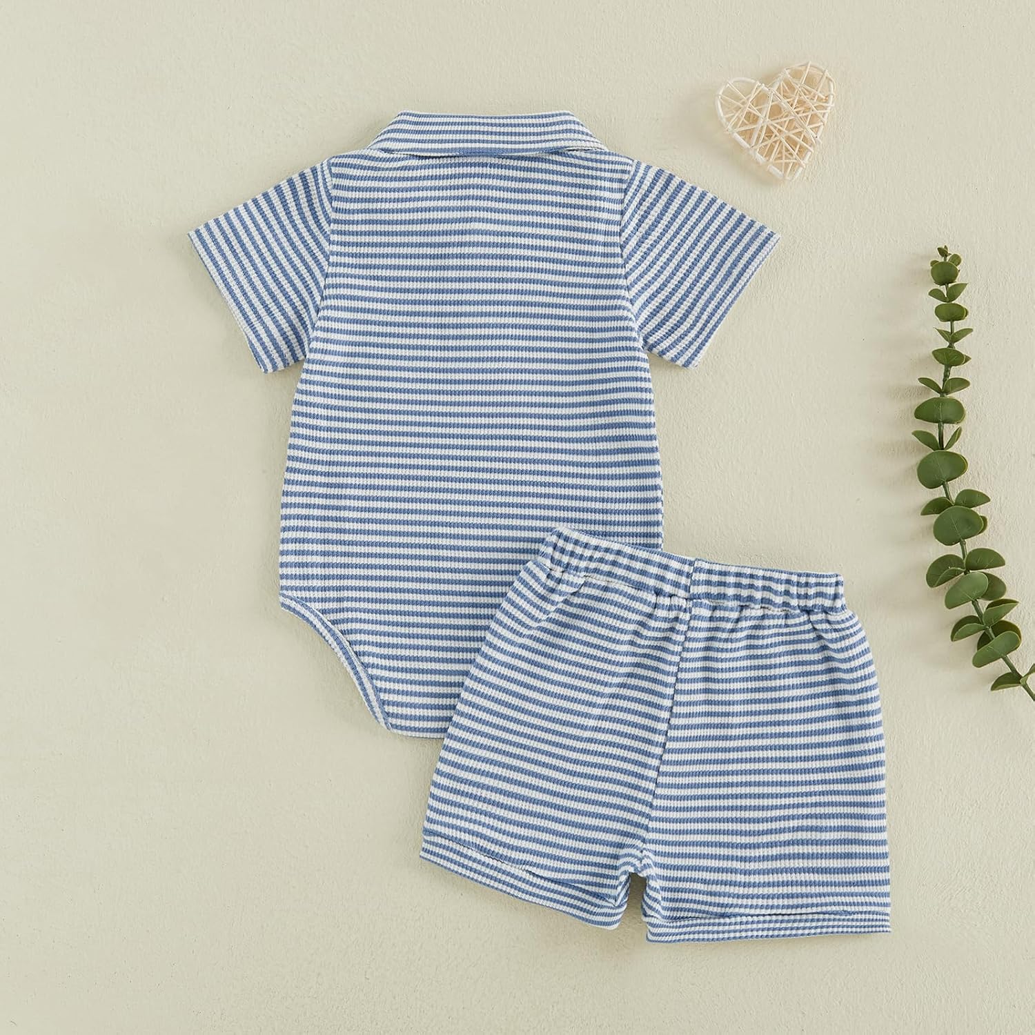 Kavousa Newborn Baby Boy Summer Clothes Short Sleeve Top and Stripe Shorts Set 2 Piece Baby Boy Summer Waffle Outfit