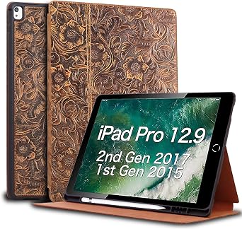 Gexmil Leather Case for iPad Pro 12.9 Inch 2nd/1st Gen,Floral Brown