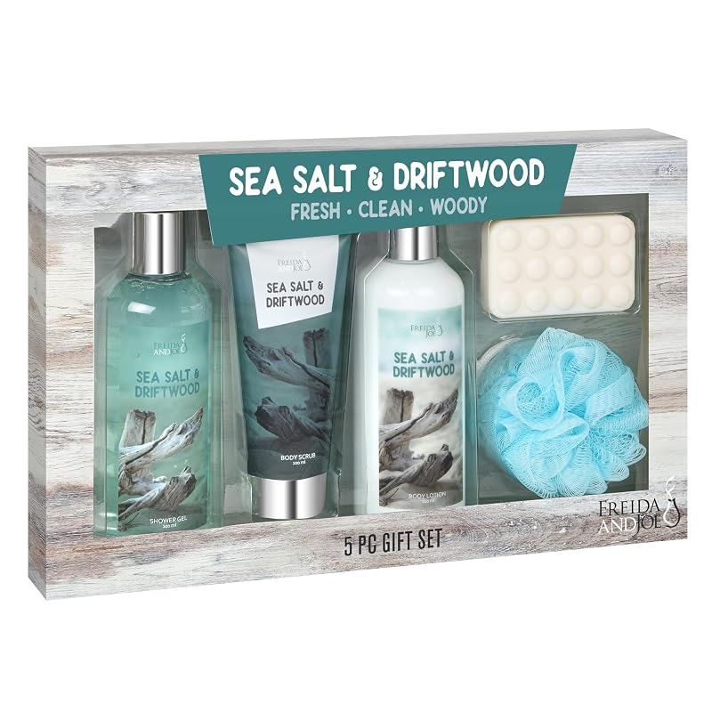 Freida and Joe Conjunto-presente masculino de cuidados corporais Sea Salt & Driftwood, 5 peças