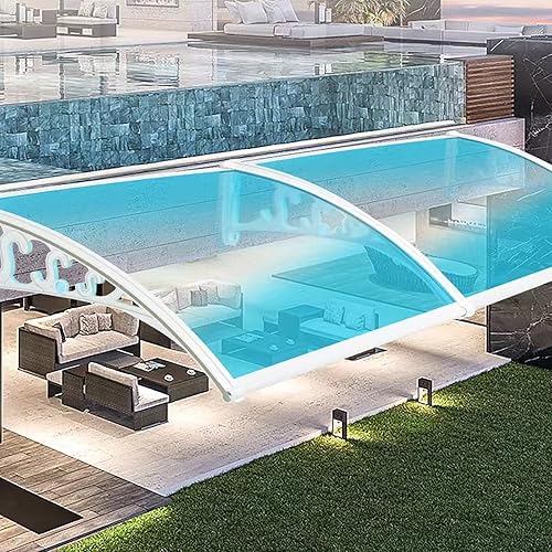 Toldo azul moderno para ventana de patio, protección contra la lluvia y la nieve, refugio silencioso de policarbonato para jardín, porche, puerta de