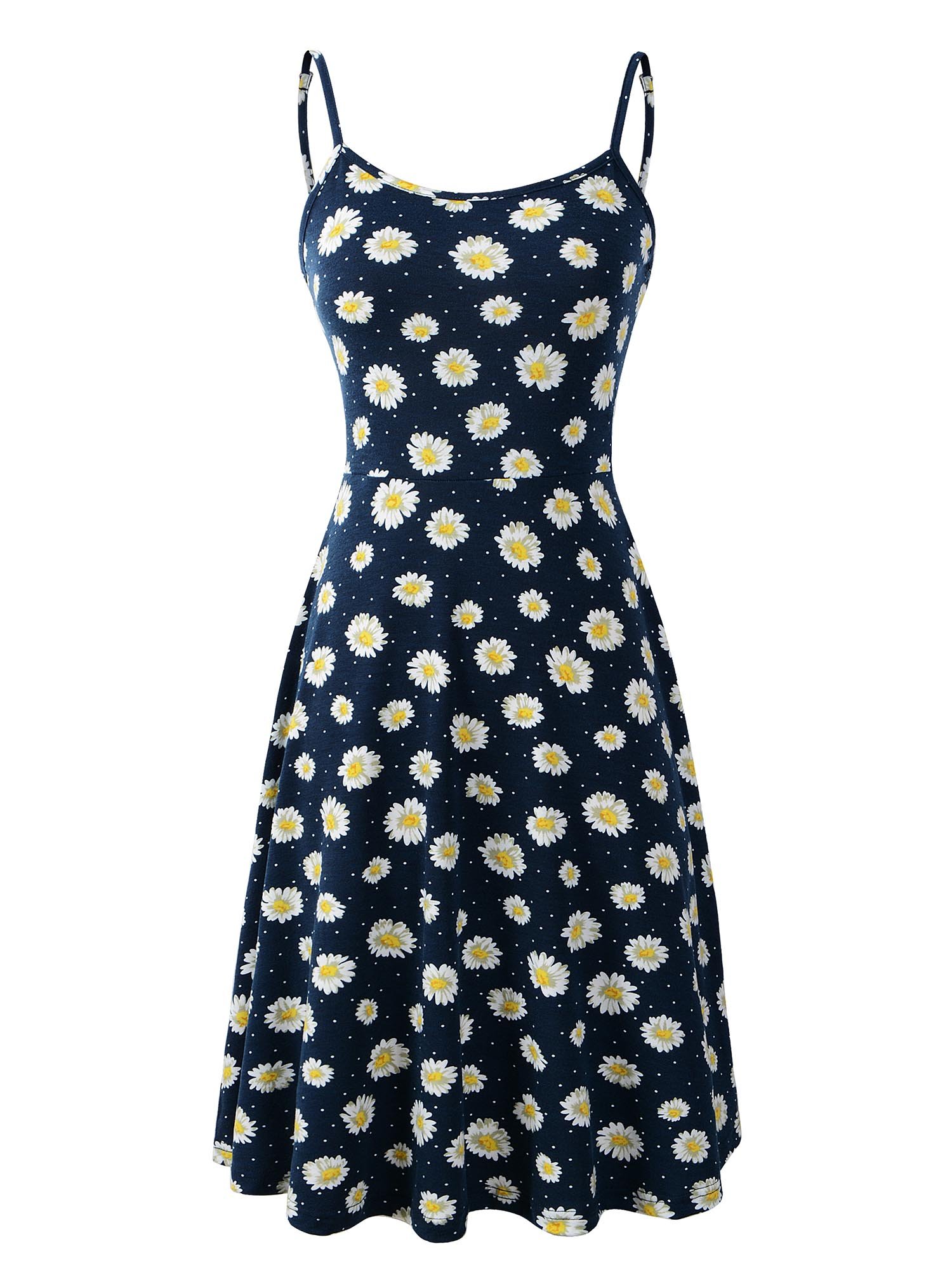 Women's Sleeveless Adjustable Strappy Summer Floral Flared Swing Dress