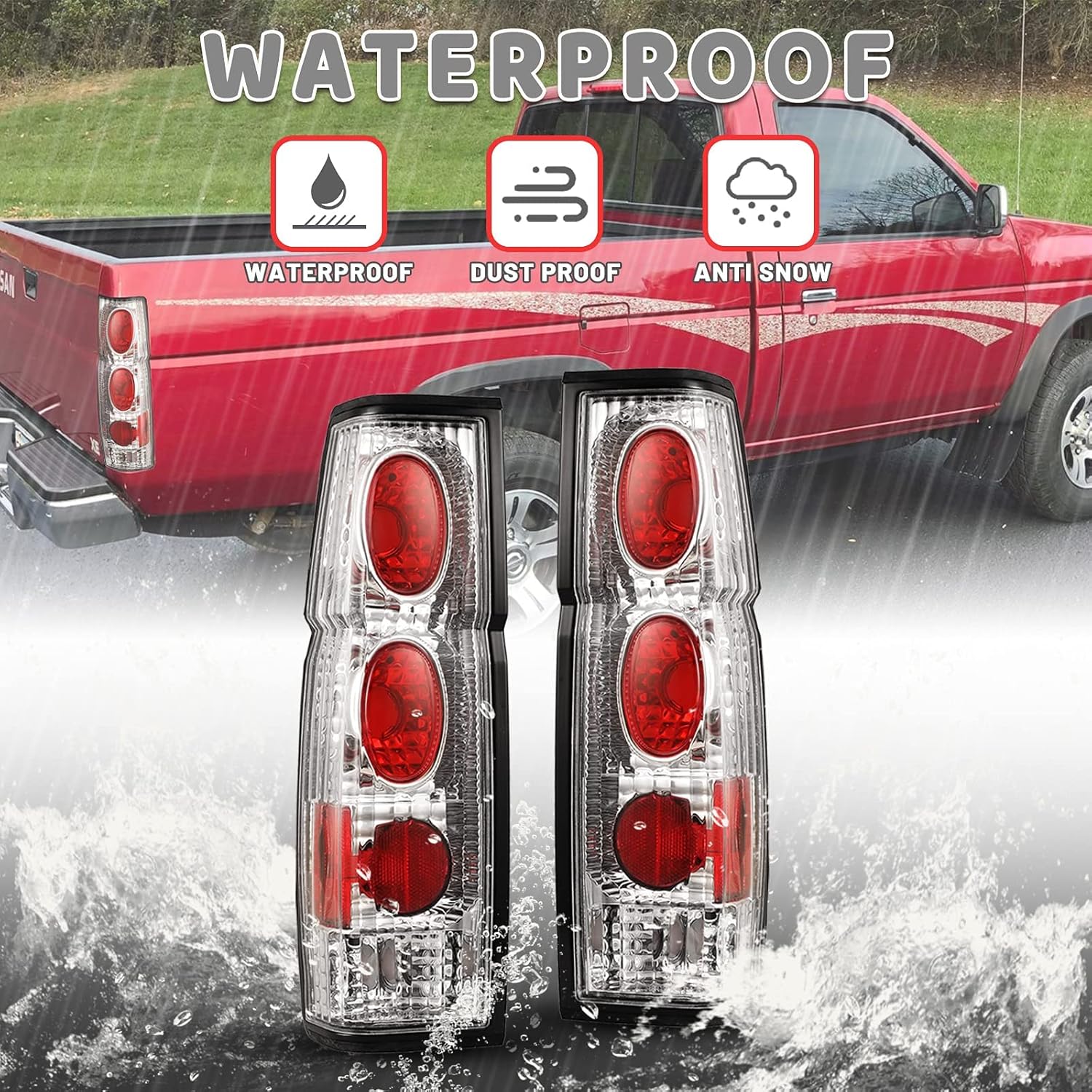 AUTOWIKI Tail Lights LED For Nissan 1986-1994 Hardbody D21 SE / 1986-1989 1994 XE, 1995-1997 Pickup SE XE Lamp Taillights Assembly Driver Passenger Replacement Clear